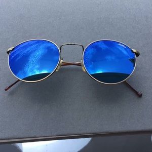 HOT Vintage Hilton Sunglasses with Bronze Metal Trimmed Blue Mirror Lenses